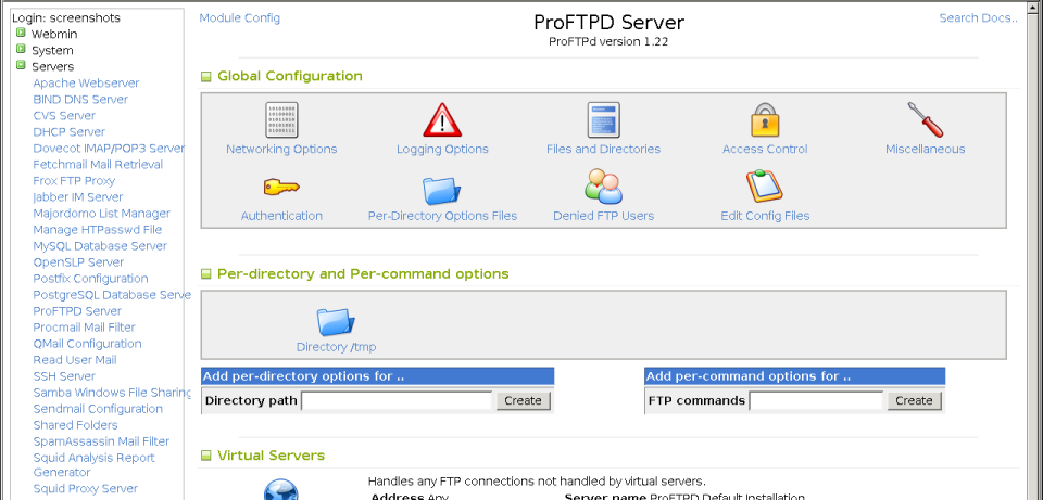 kæmpe stor hed Slik ProFTPD Server - Webmin Documentation